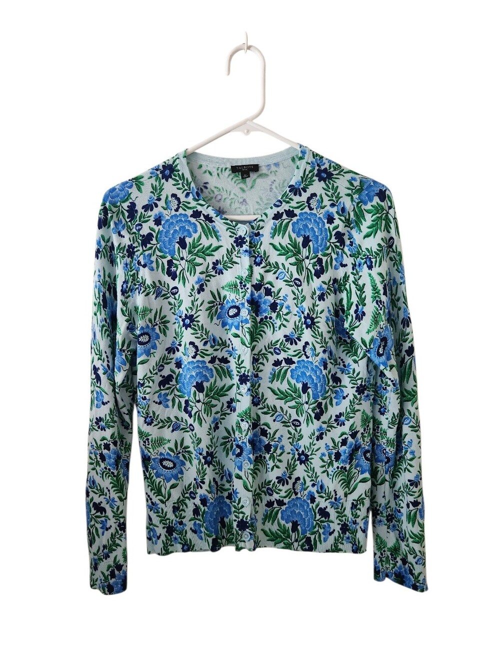 Talbots Blue Paisley Print Cardigan Sweater